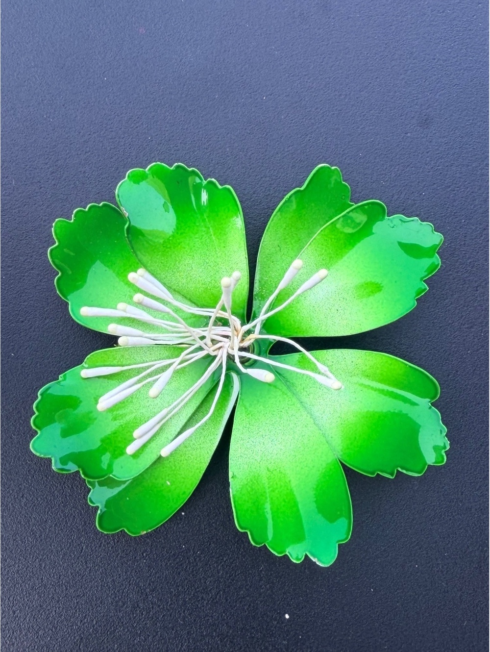 Vintage Green Enamel Flower Brooch Statement Pin
